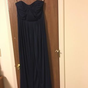 David’s Bridal Strapless Navy Blue Gown